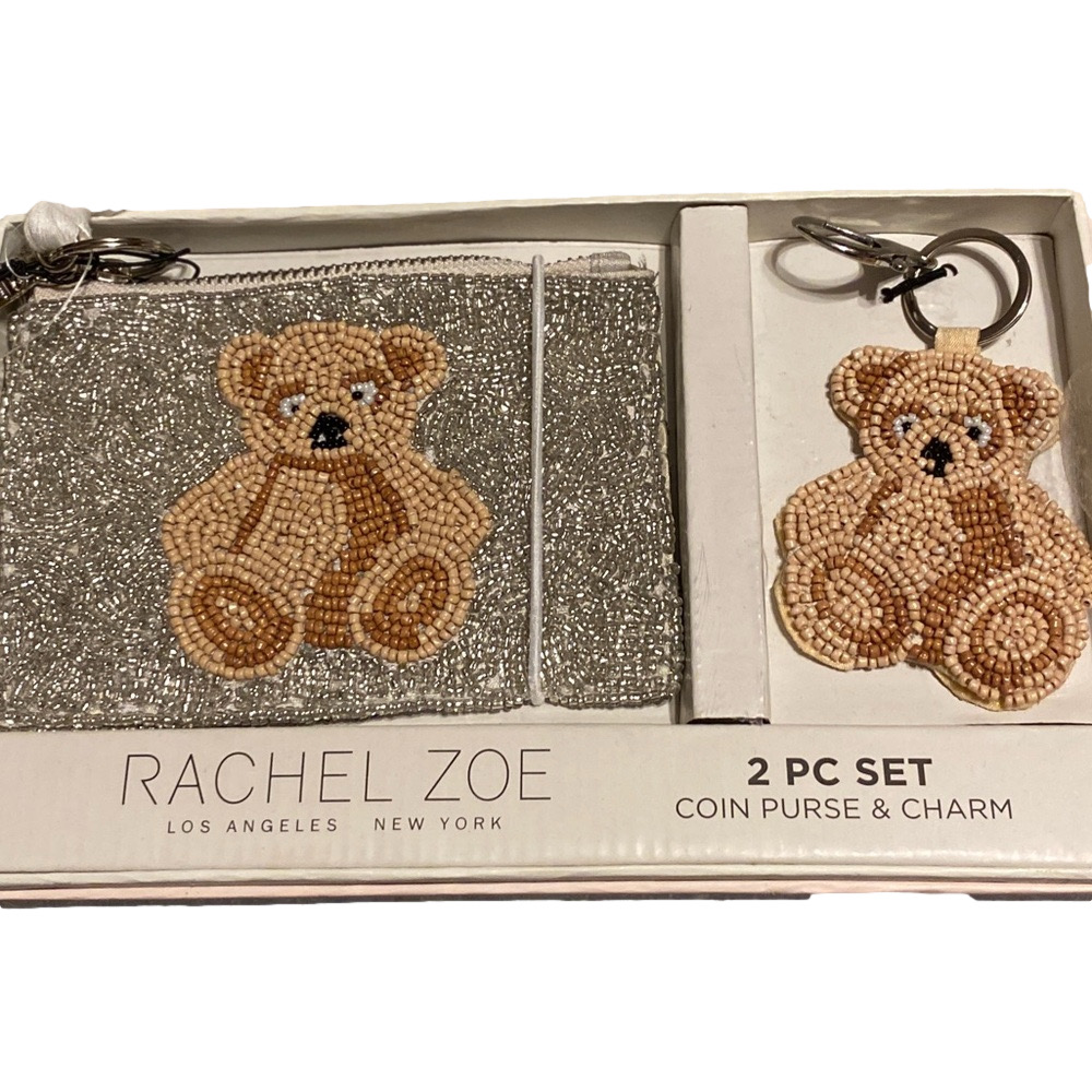 Rachel Zoe Silver Tan Bear Coin Purse Bag Charm